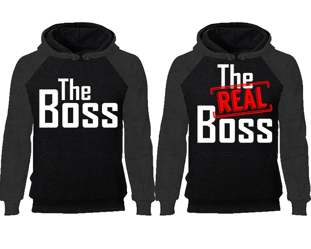The Boss & The Real Boss Couple Matching Raglan Hoodies – Comfortable Unisex Pullover | Sold Separately in Sizes & Colors