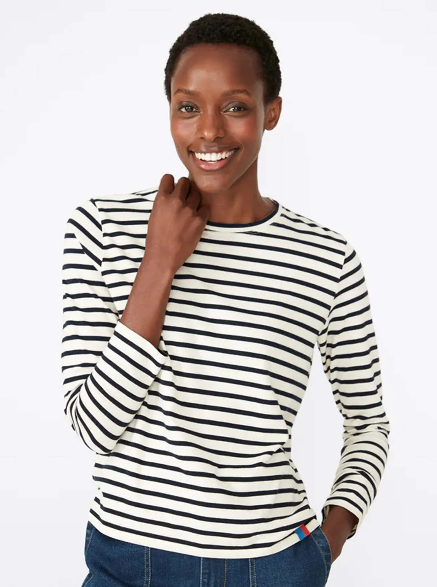 The Modern Long Tee in Cream/Navy