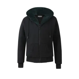 T.O. Collection Men's Black Hoodie - Green Removeable Fur