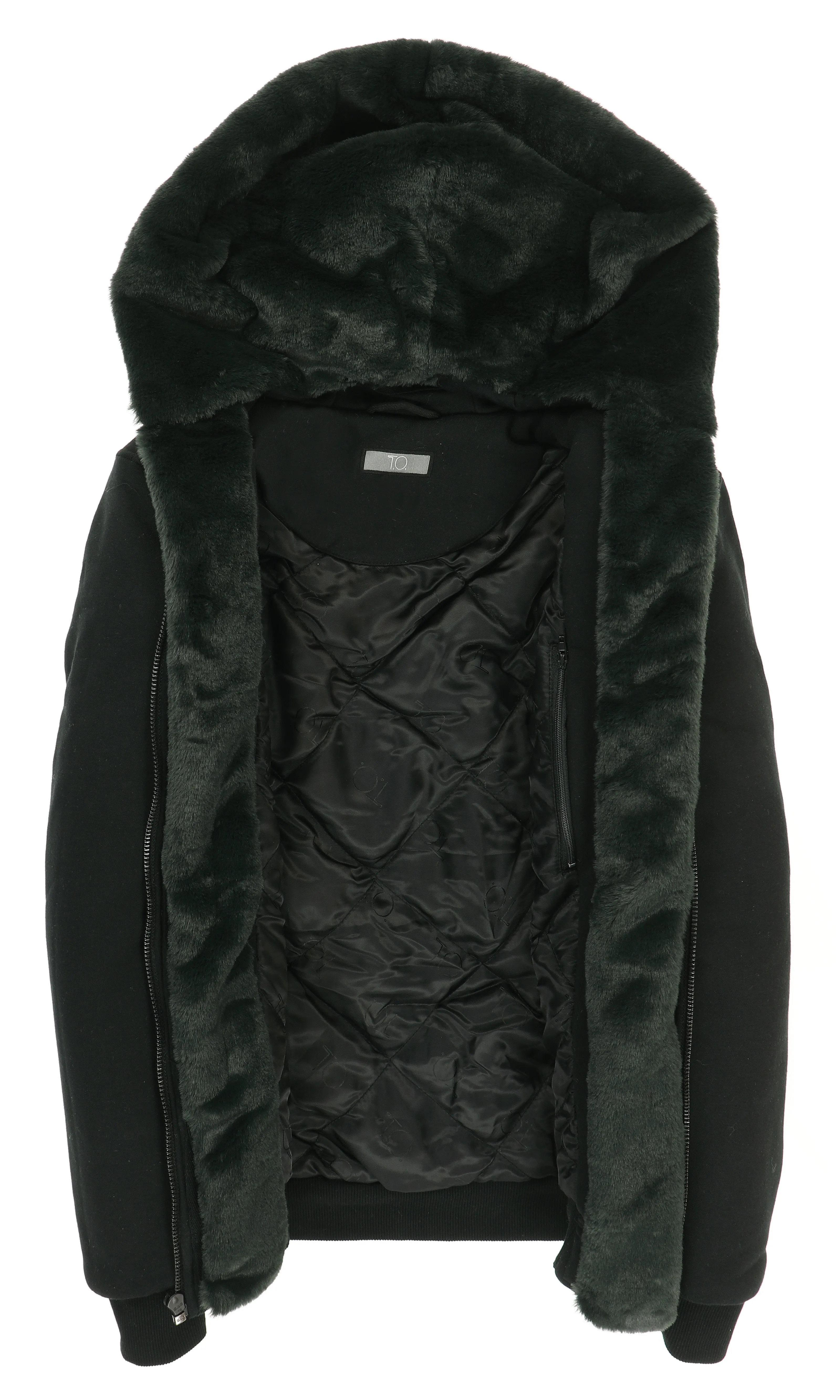 T.O. Collection Men's Black Hoodie - Green Removeable Fur