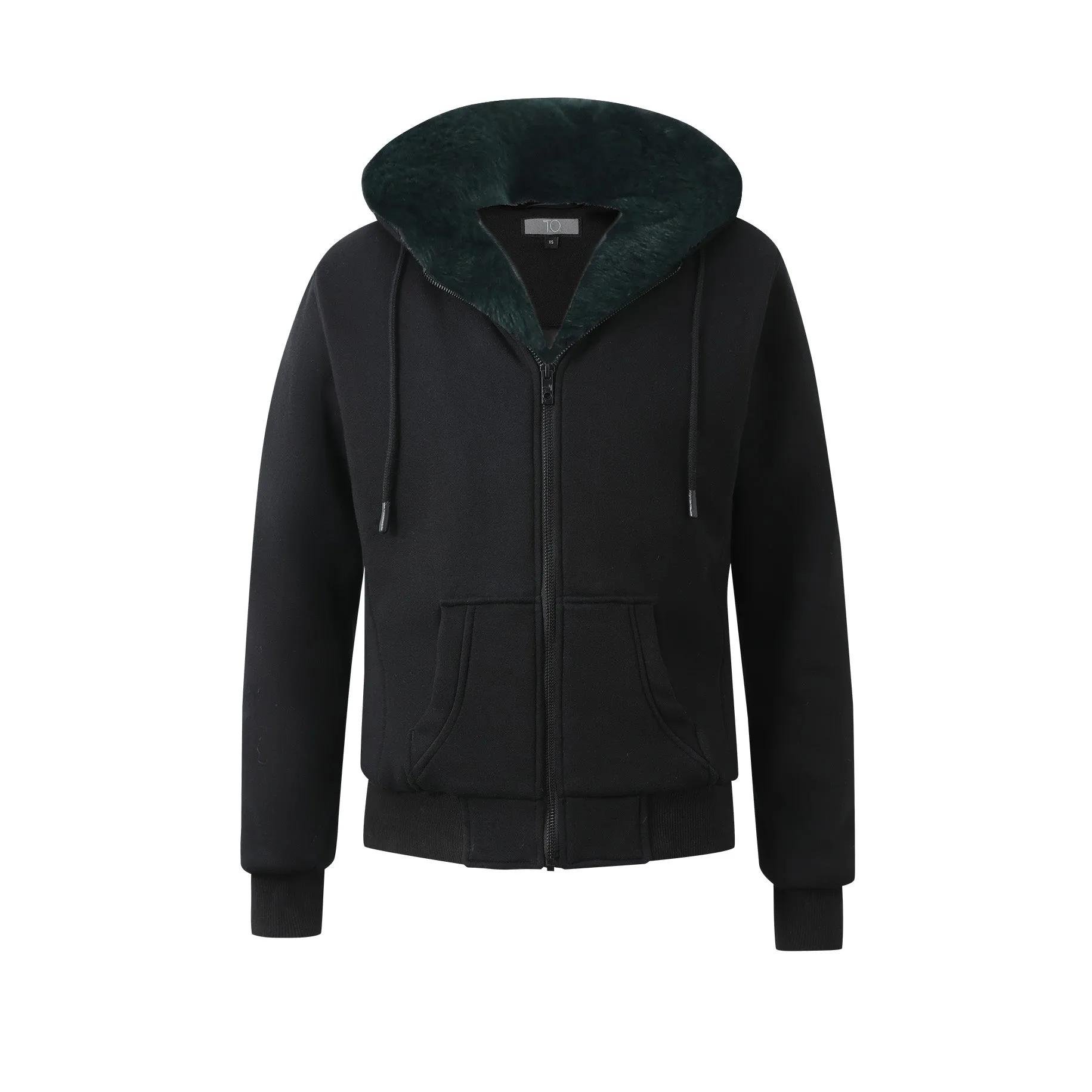 T.O. Collection Men's Black Hoodie - Green Removeable Fur