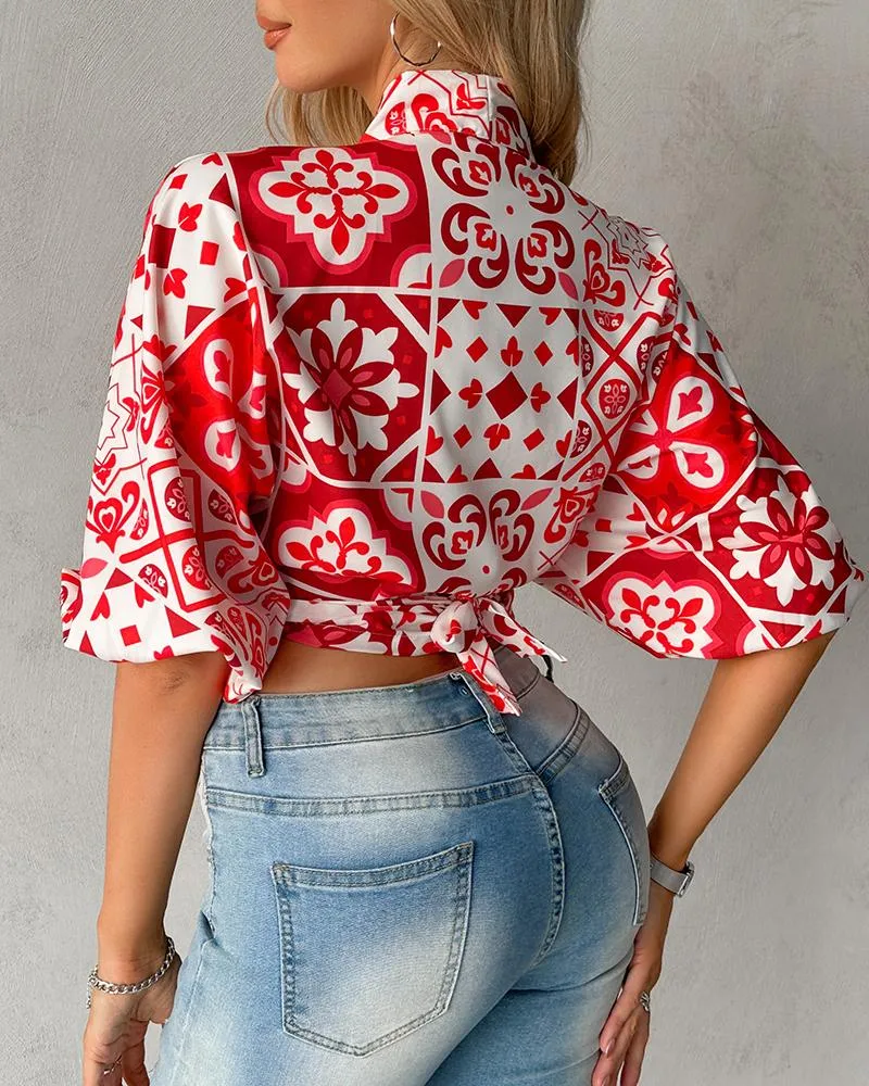 Tribal Print Knotted Crop Top