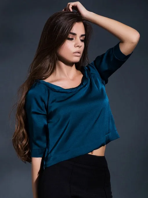 Twisted Round Neck Cropped Top Blouse