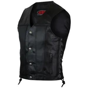 Vance Leathers Mens Black Straight Bottom Leather Motorcycle Vest