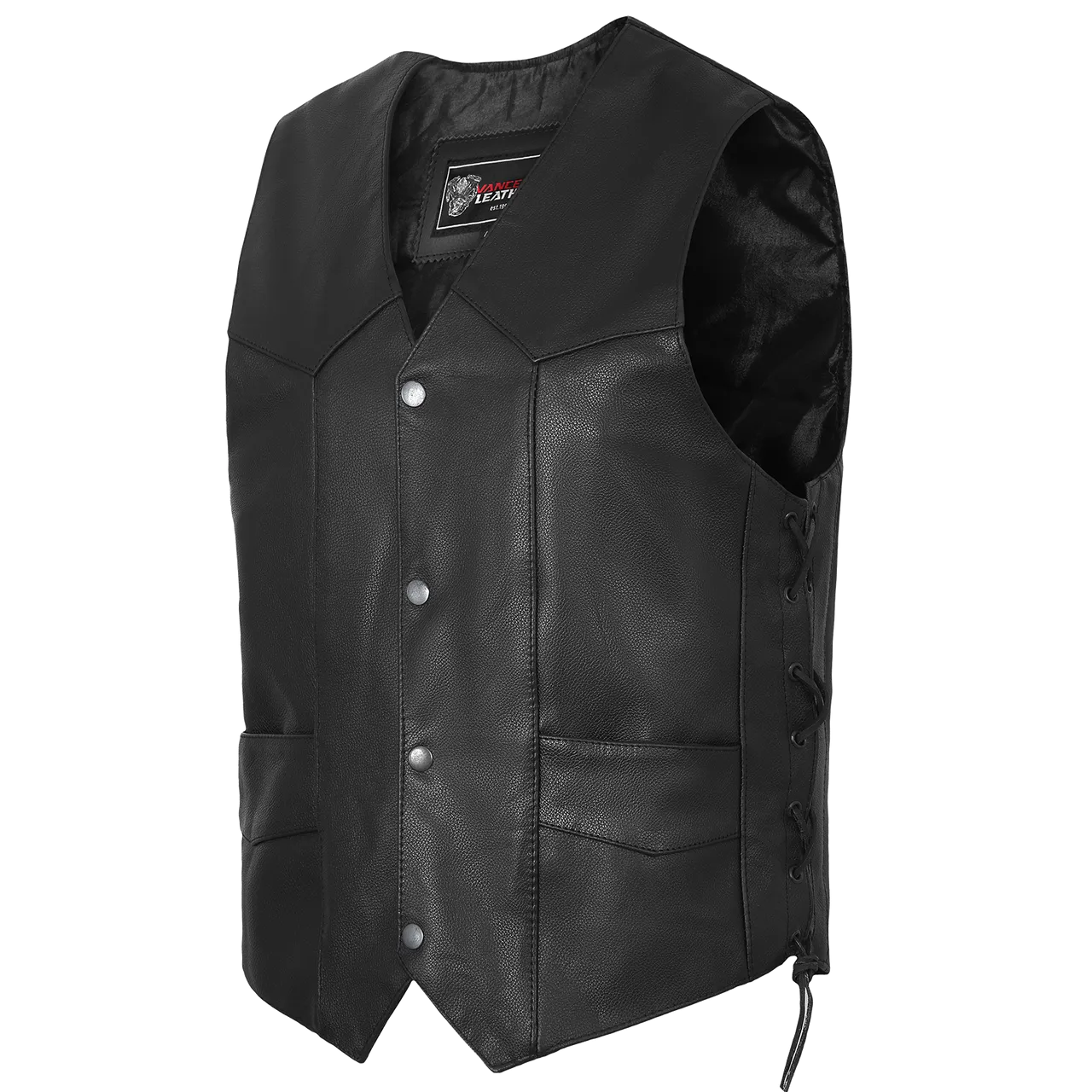 Vance VL922S Men's Black Side Laces Leather Biker Motorcycle Vest