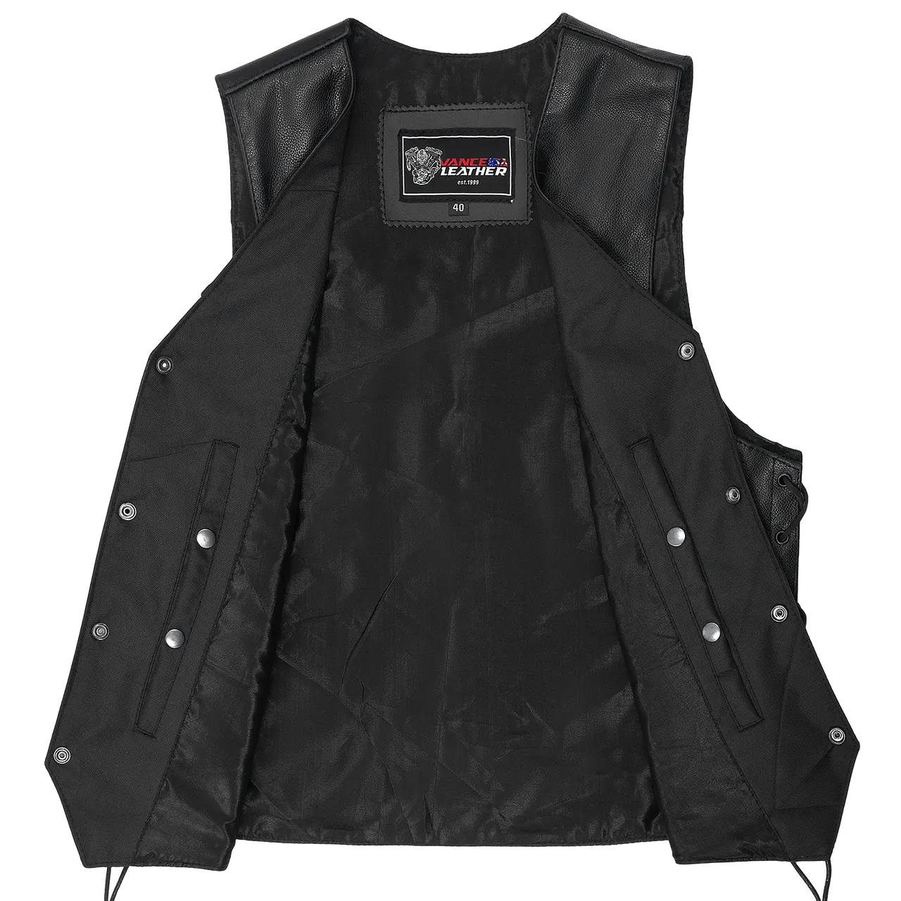 Vance VL922S Men's Black Side Laces Leather Biker Motorcycle Vest