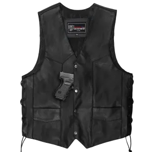 Vance VL922S Men's Black Side Laces Leather Biker Motorcycle Vest