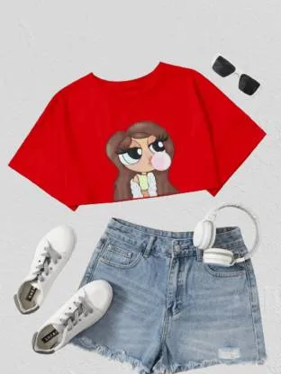 Vibrant Red Printed Crop Top