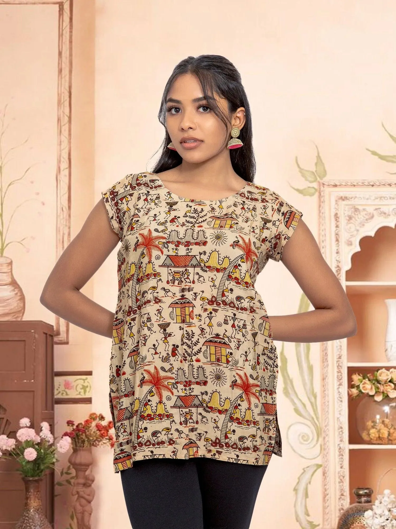 Vibrant Verve - Cream Printed Short Top