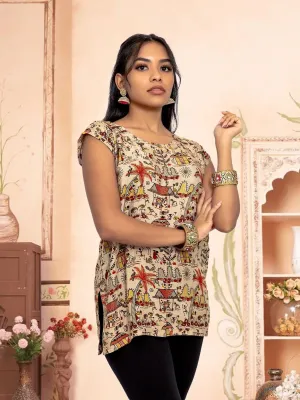Vibrant Verve - Cream Printed Short Top