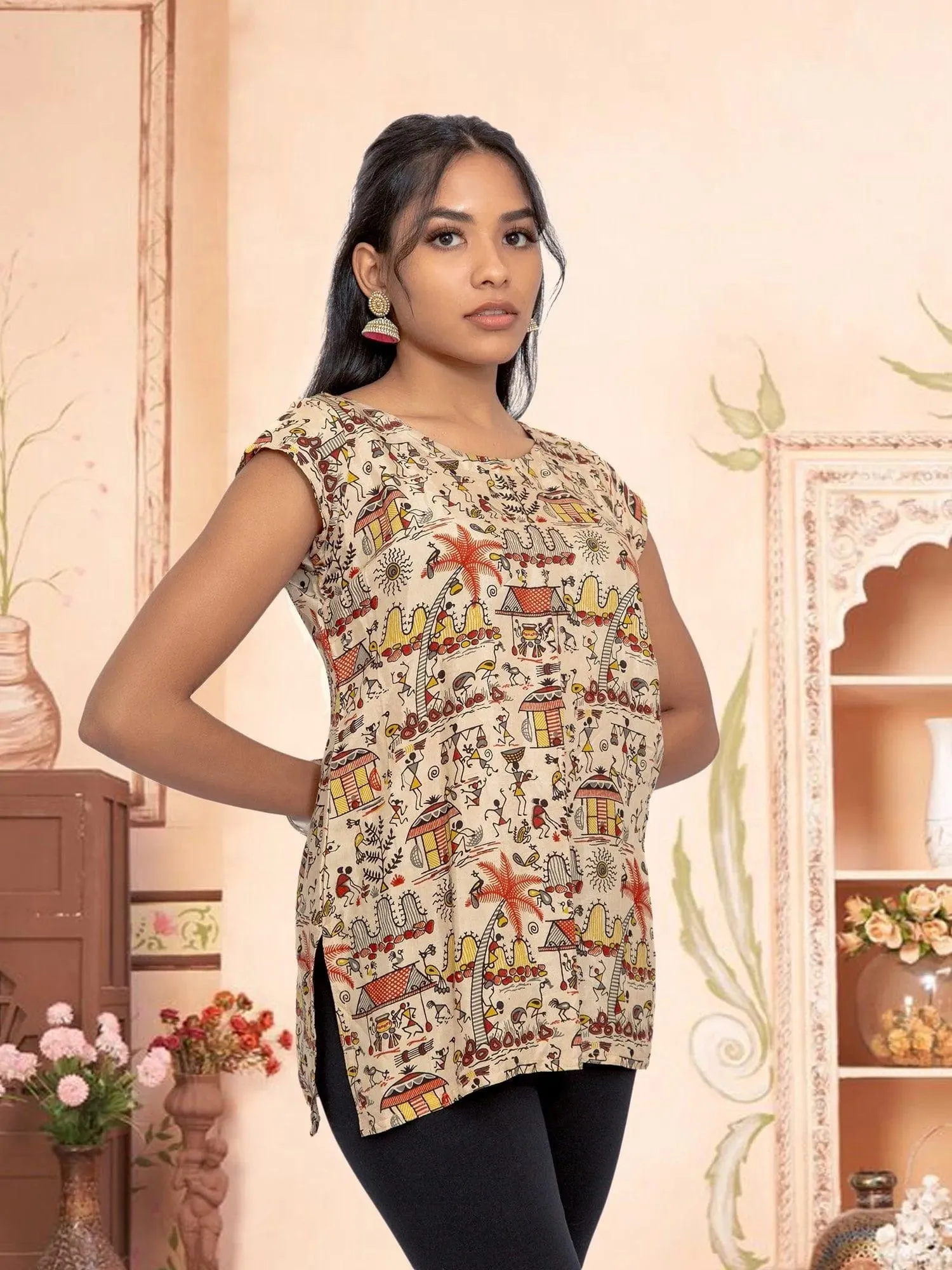 Vibrant Verve - Cream Printed Short Top