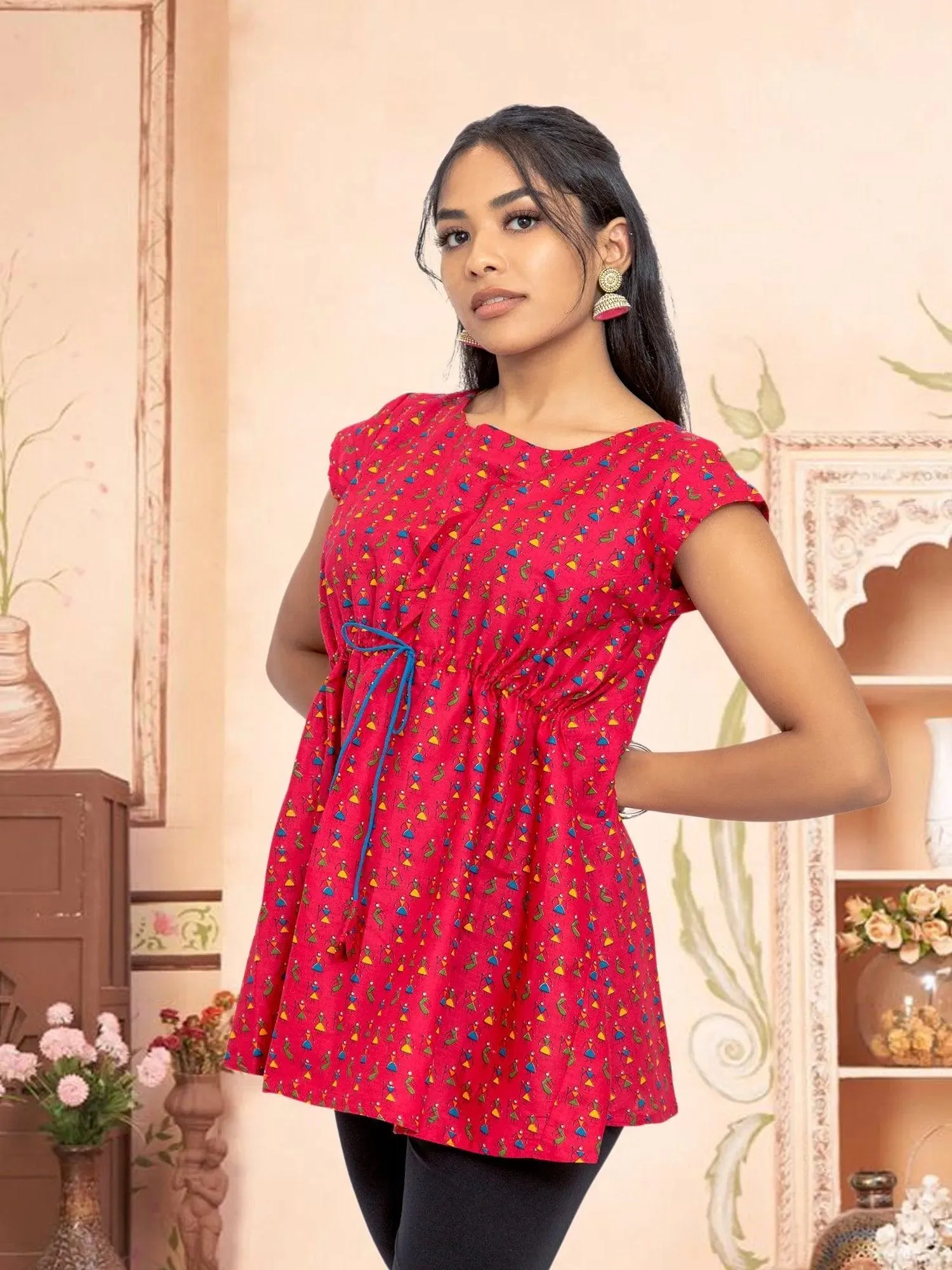 Vibrant Verve - Red Printed Short Top