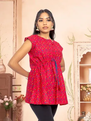 Vibrant Verve - Red Printed Short Top