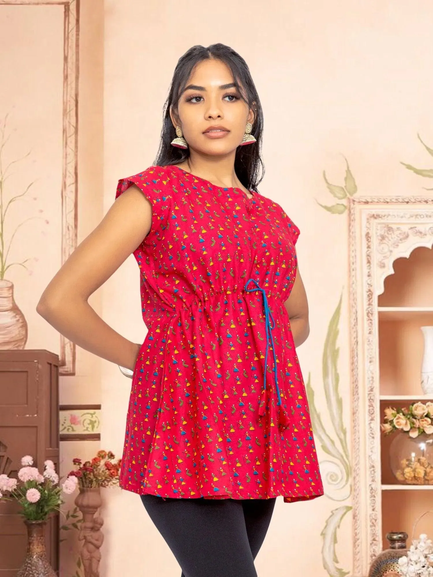 Vibrant Verve - Red Printed Short Top
