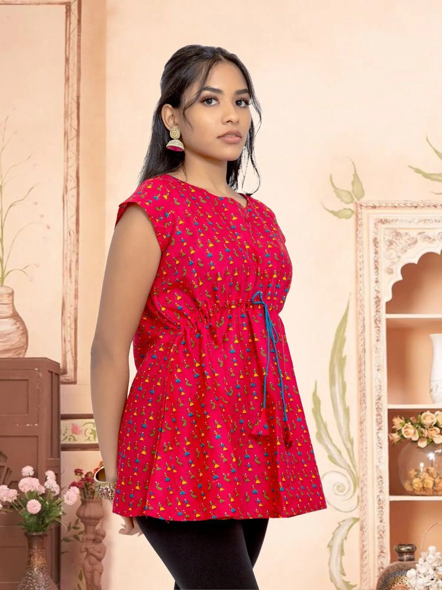 Vibrant Verve - Red Printed Short Top