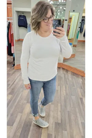 White Long Sleeve Cotton Crew Neck