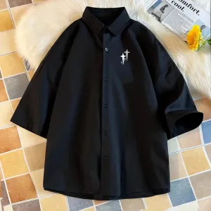 WIAOFELLAS  -  New Graphic Print Short Sleeve Shirt For Men Harajuku Chic Man Blouses Baggy Large Size Turn-down Collar Shirts
