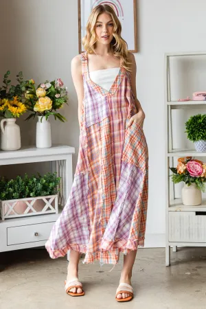 Wide Leg Washed Mixed Plaid Jumpsuit - Oli & Hali
