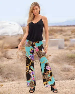 Wild Pansies Knit Palazzo Pant Blue Multi