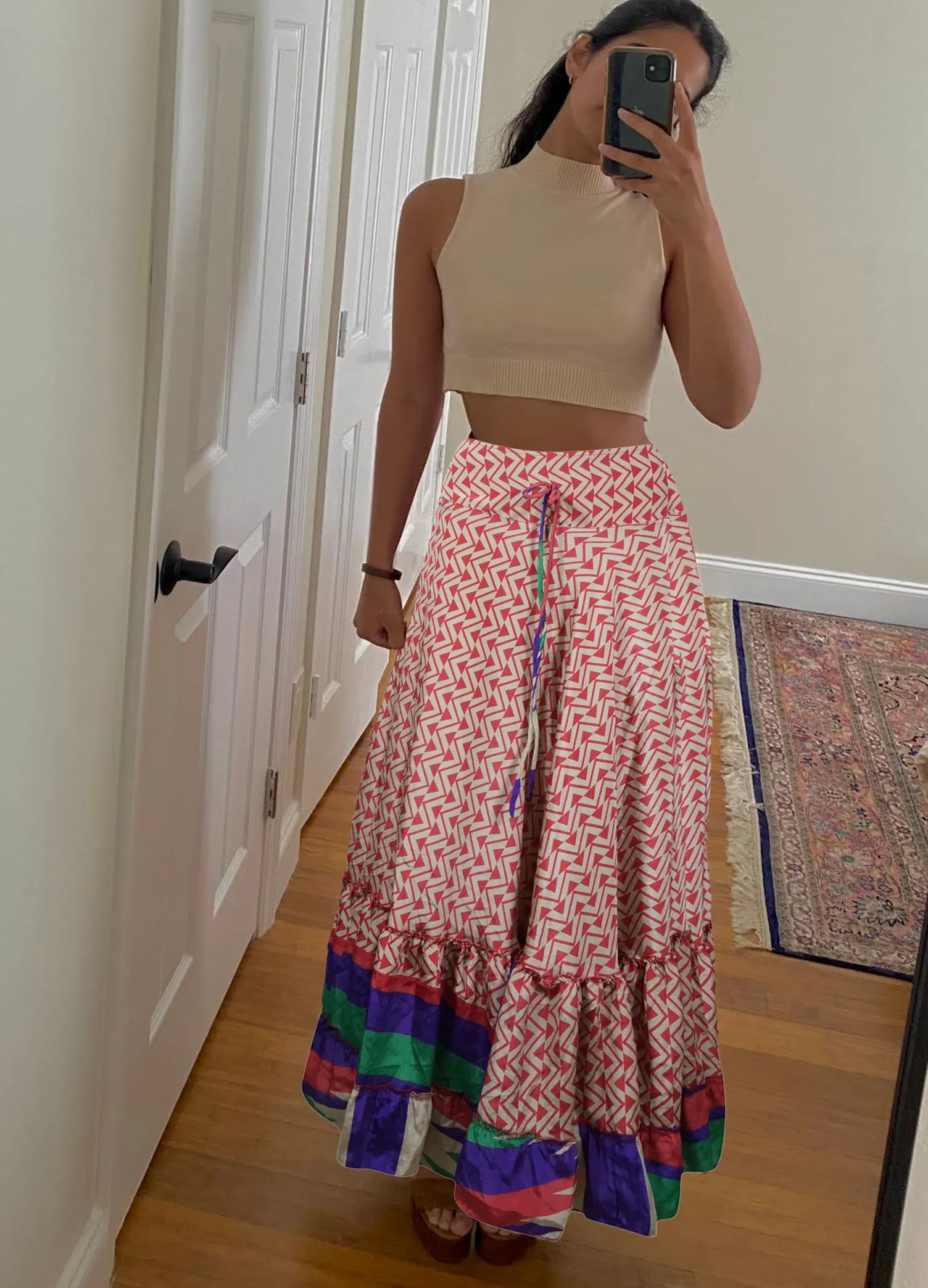 Woman's Skirt Pink Maxi Skirt Patchwork Boho Skirt Dress M/L