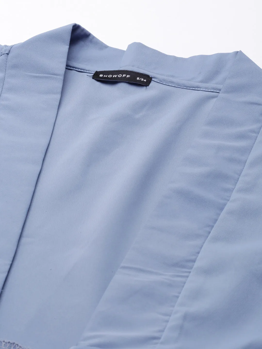 Women Blue Puff Sleeve Tie Up Regular Crop Top