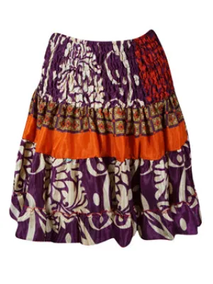 Women Boho Chic Skirt Grape Purple  Beach Recycle Silk Stylish Skirts S/M