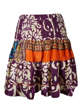 Women Boho Chic Skirt Grape Purple  Beach Recycle Silk Stylish Skirts S/M