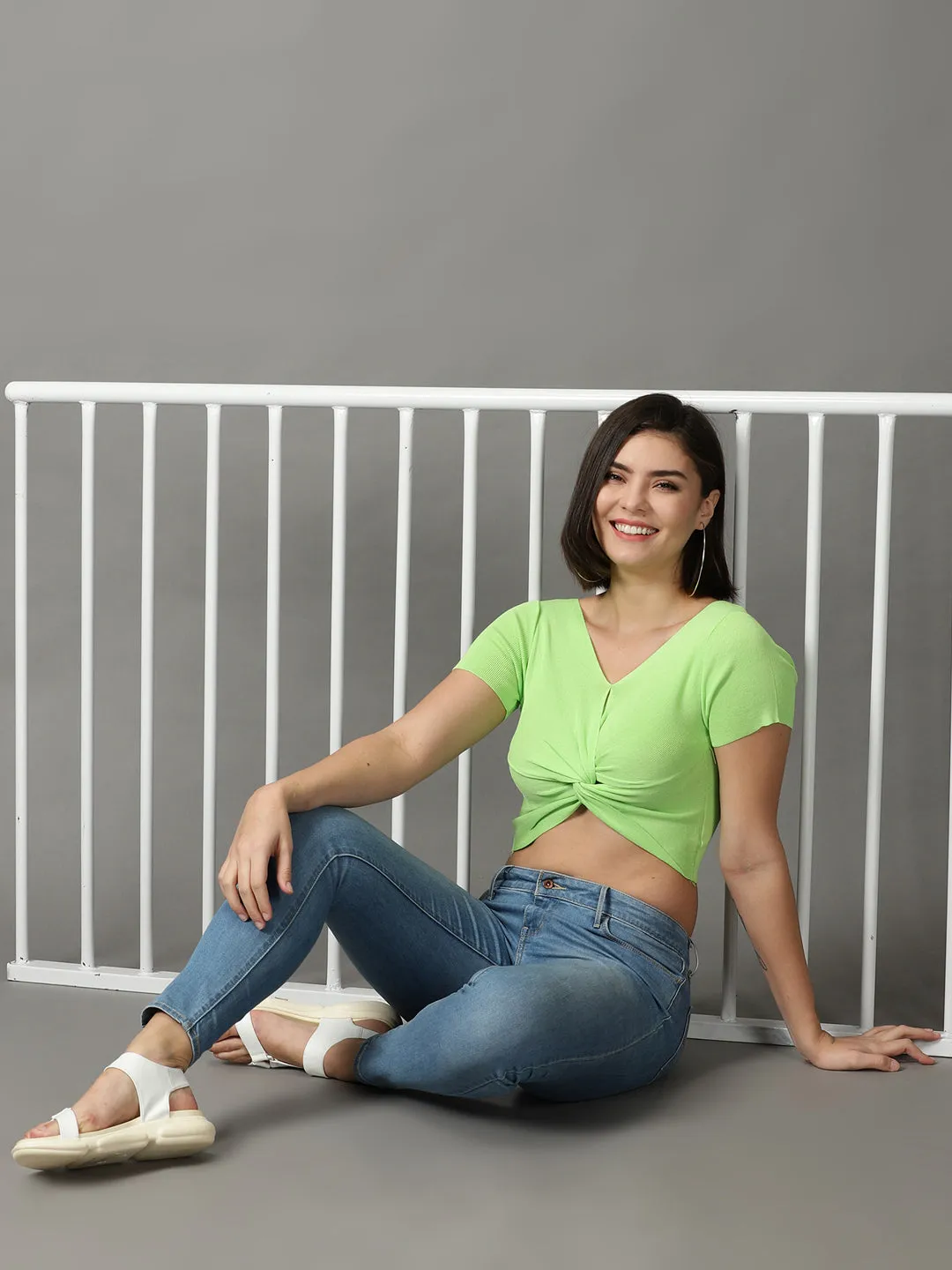 Women Green Twisted Crop Top