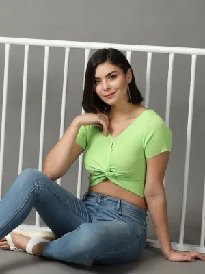 Women Green Twisted Crop Top