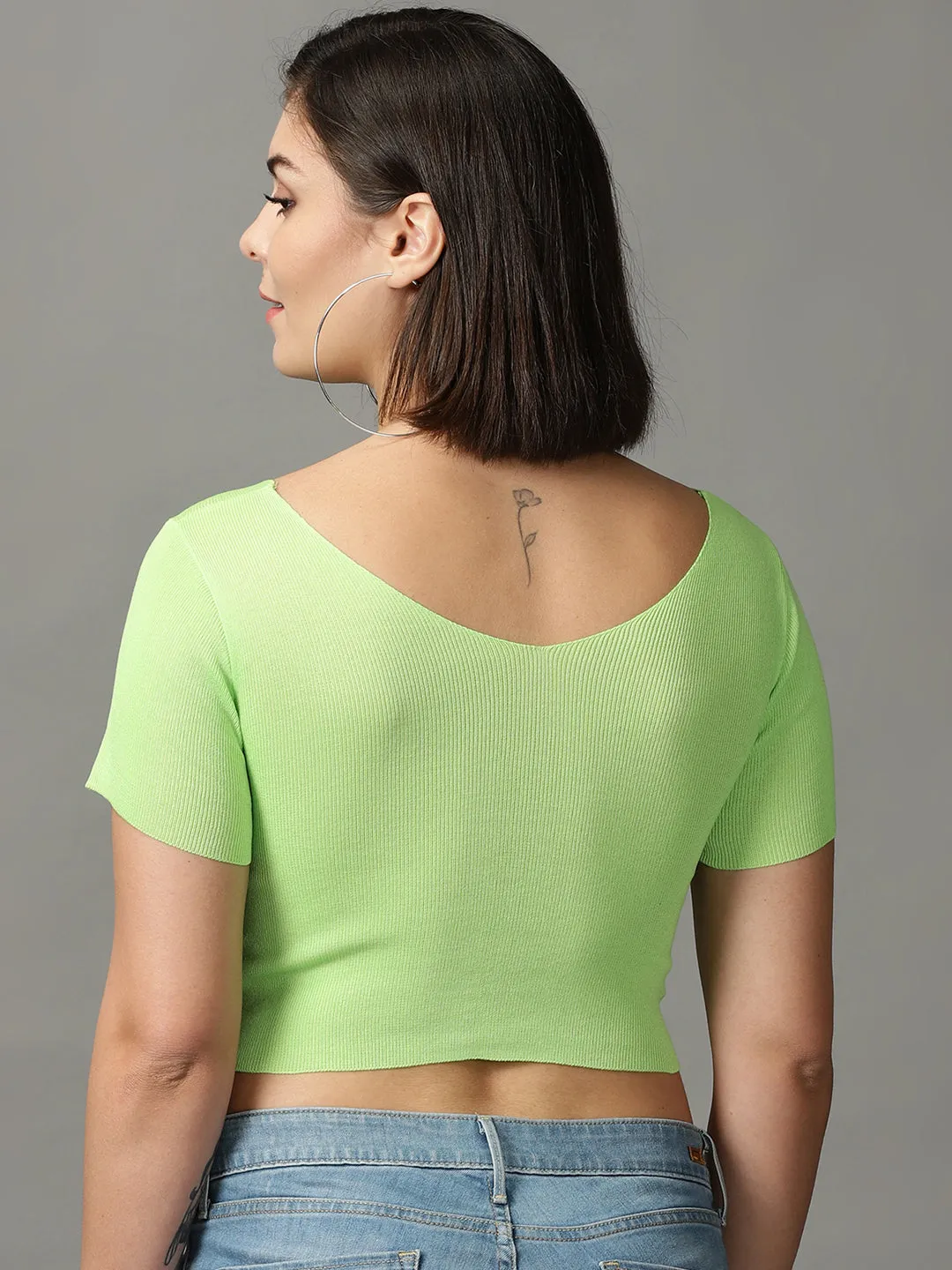Women Green Twisted Crop Top