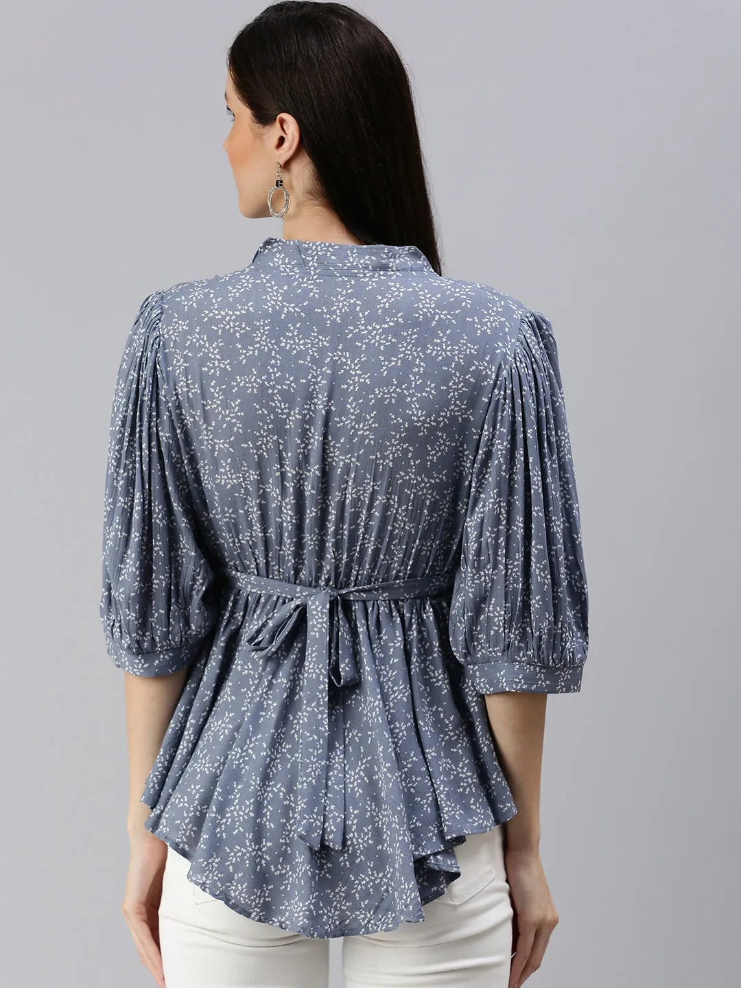Women Grey Geometric Print Wrap Top