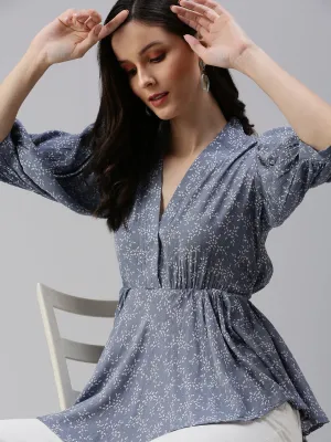 Women Grey Geometric Print Wrap Top