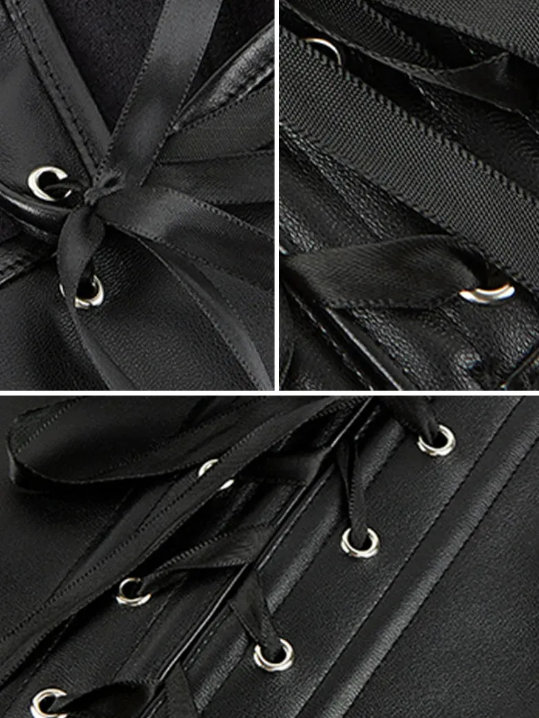 Women Leather Punk Corset Top Tummy Control Bustier