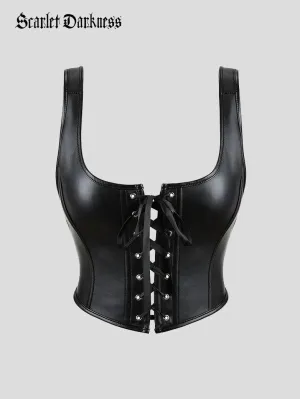 Women Leather Punk Corset Top Tummy Control Bustier