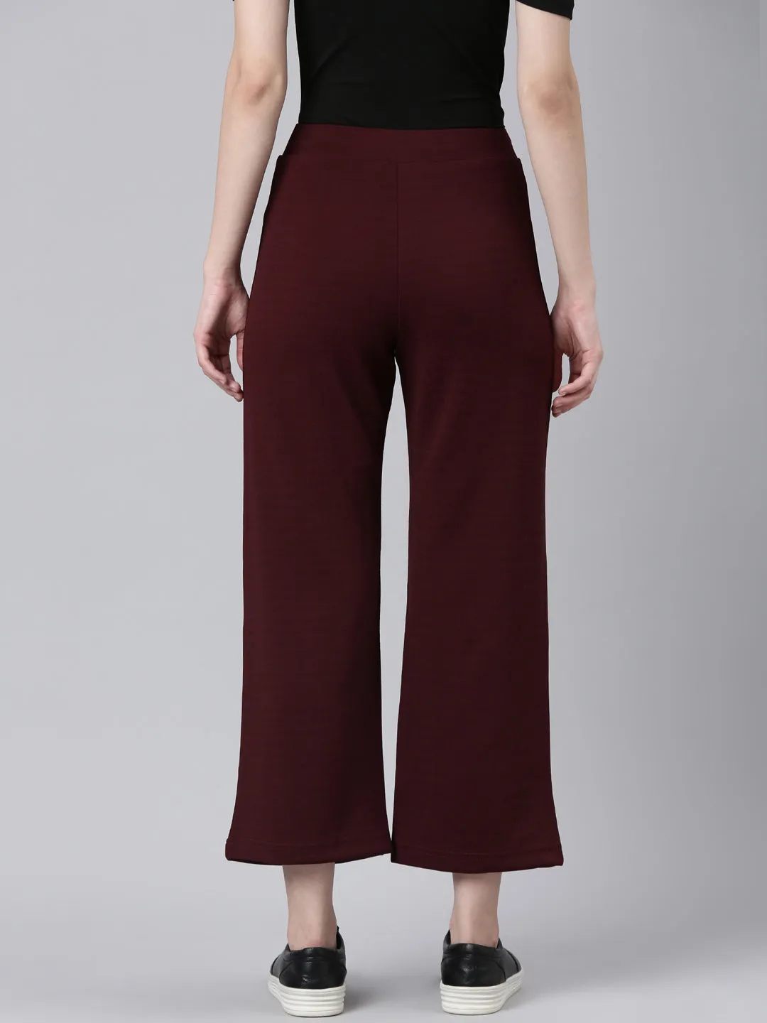 Women Maroon Straight Fit Cropped Parallel Trousers