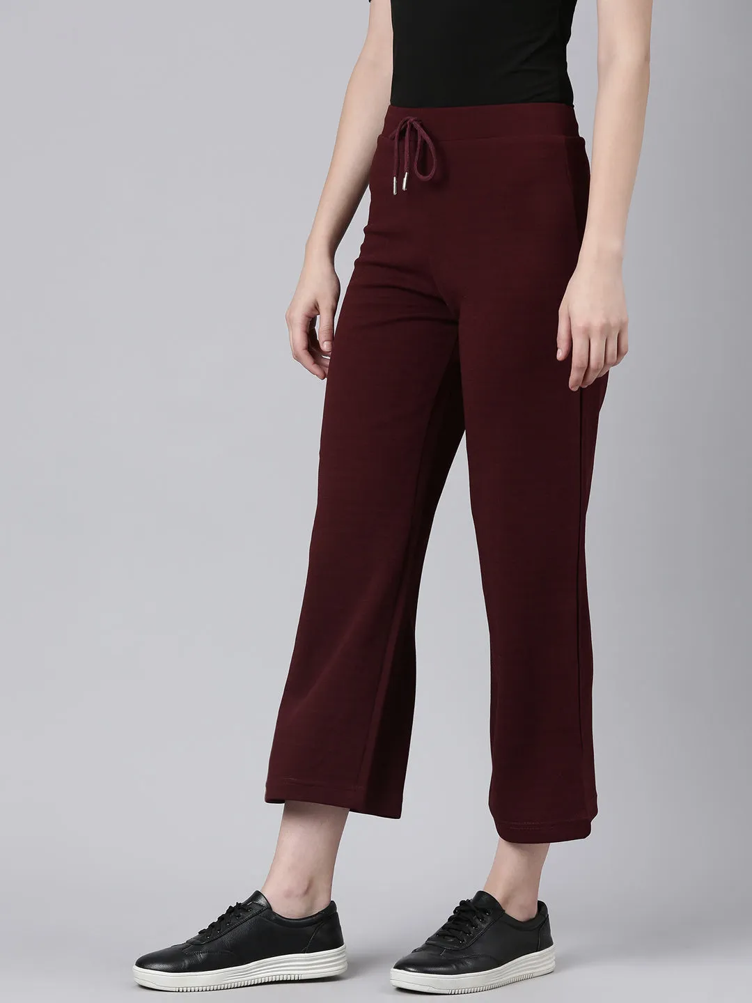 Women Maroon Straight Fit Cropped Parallel Trousers