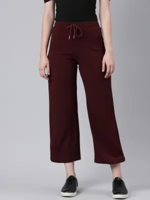 Women Maroon Straight Fit Cropped Parallel Trousers