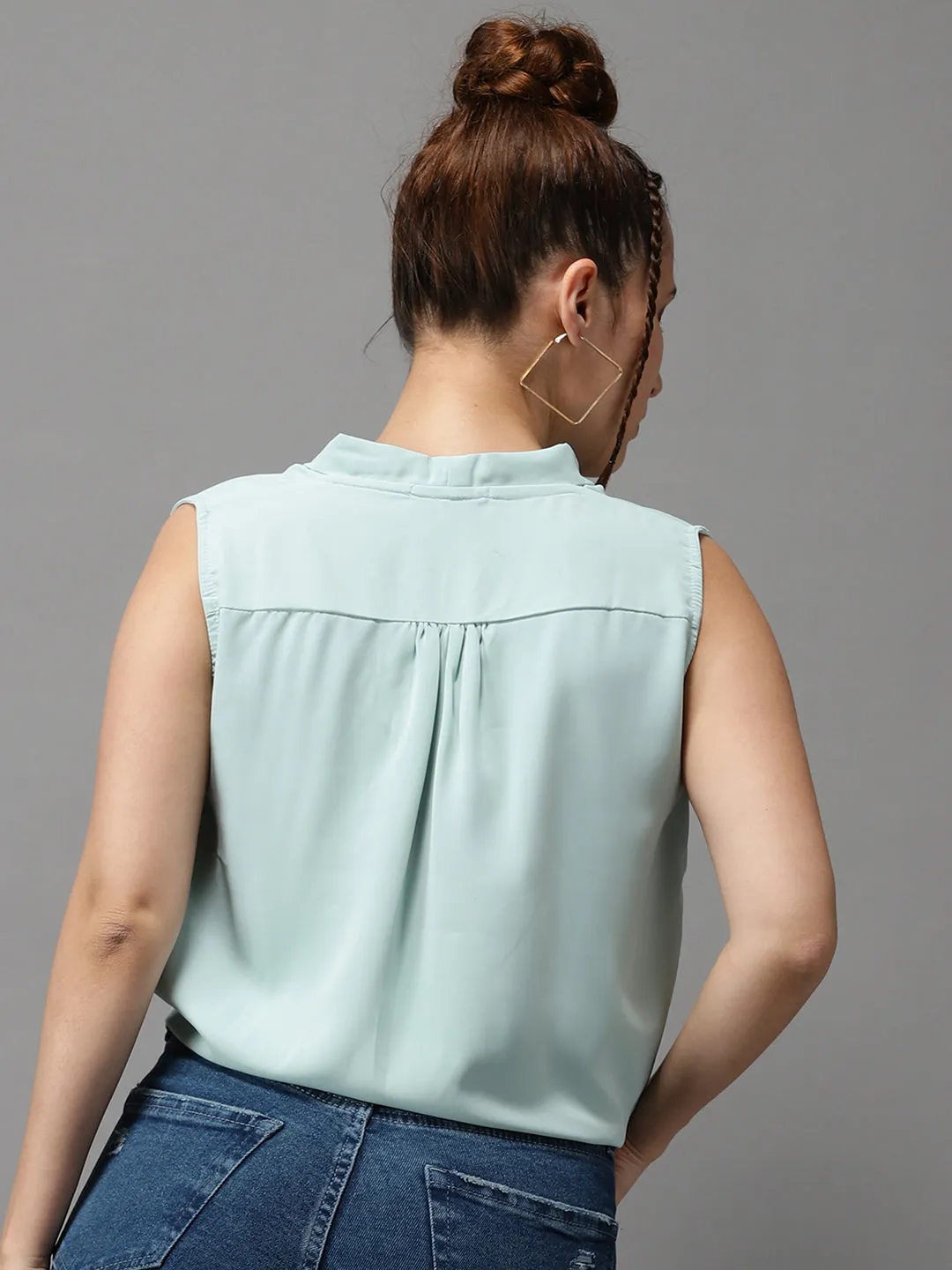 Women Sea Green Crepe Wrap Top