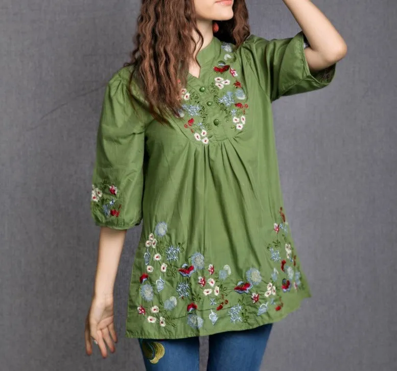 Women Vintage Floral Embroidered Boho Hippie Dress