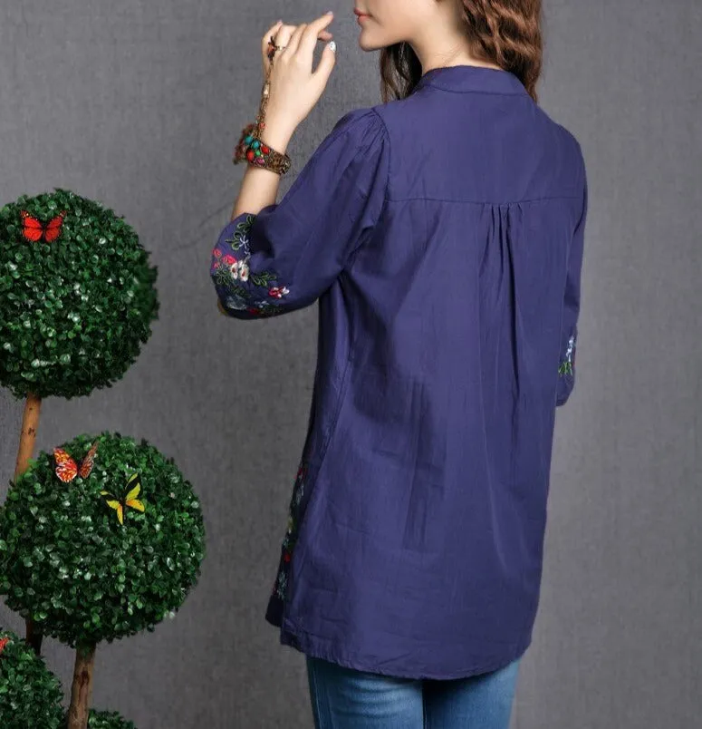 Women Vintage Floral Embroidered Boho Hippie Dress
