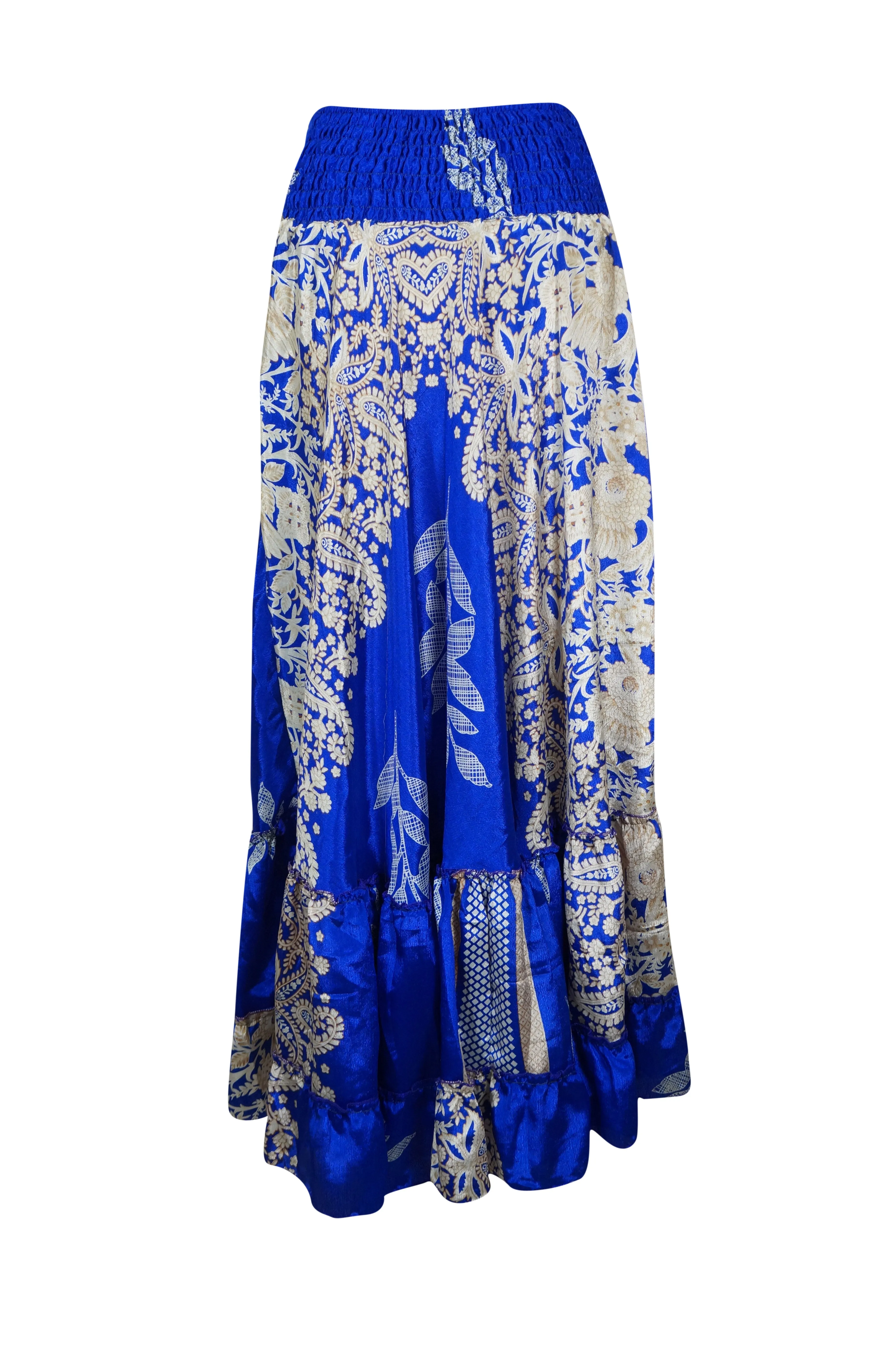Womens Cobalt Blue Stylish Beach Maxi Skirt Tiered Ruffle Boho Skirt ML