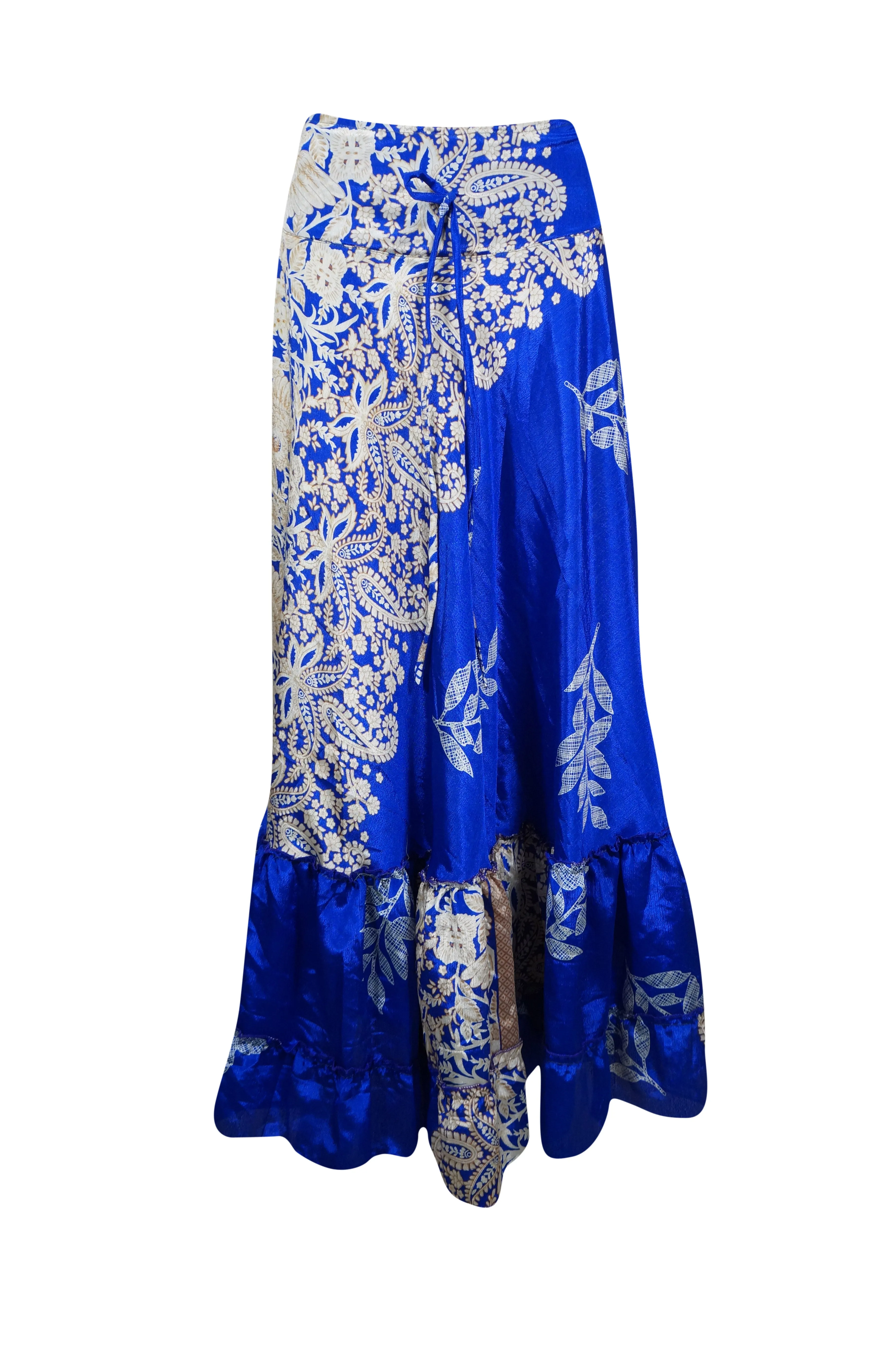 Womens Cobalt Blue Stylish Beach Maxi Skirt Tiered Ruffle Boho Skirt ML