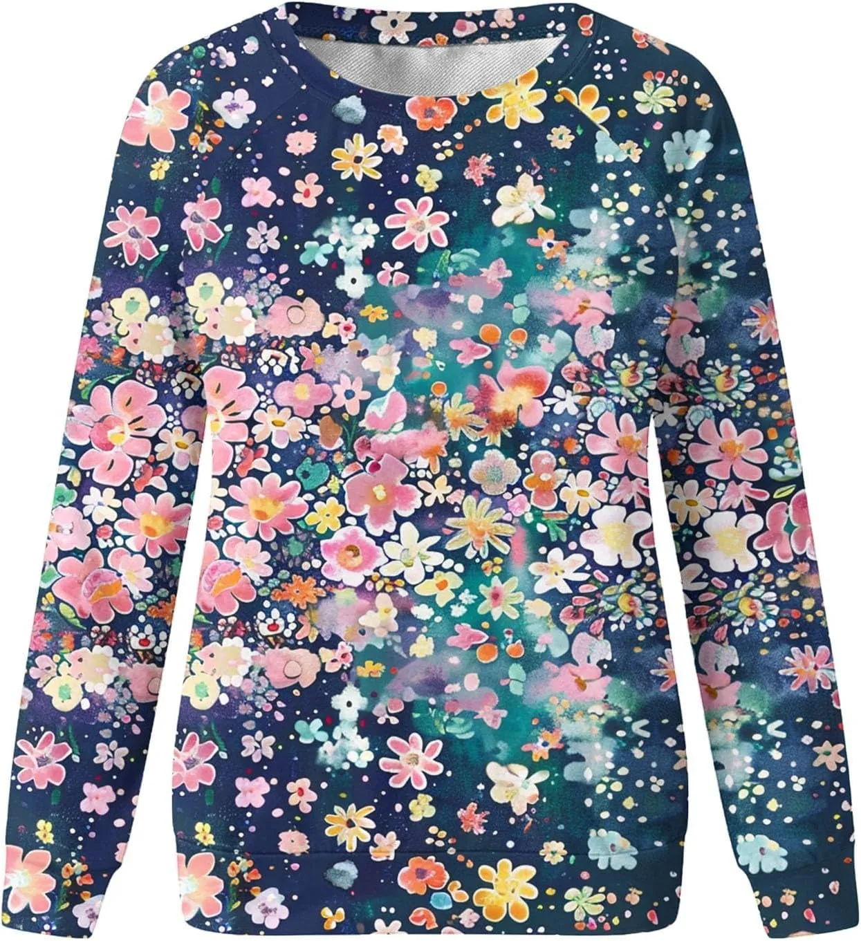 Womens Floral Shirts Long Sleeve Crewneck Sweatshirt Comfy Casual Trendy Fall Outfits Loose Fit Tunic Cute Tops