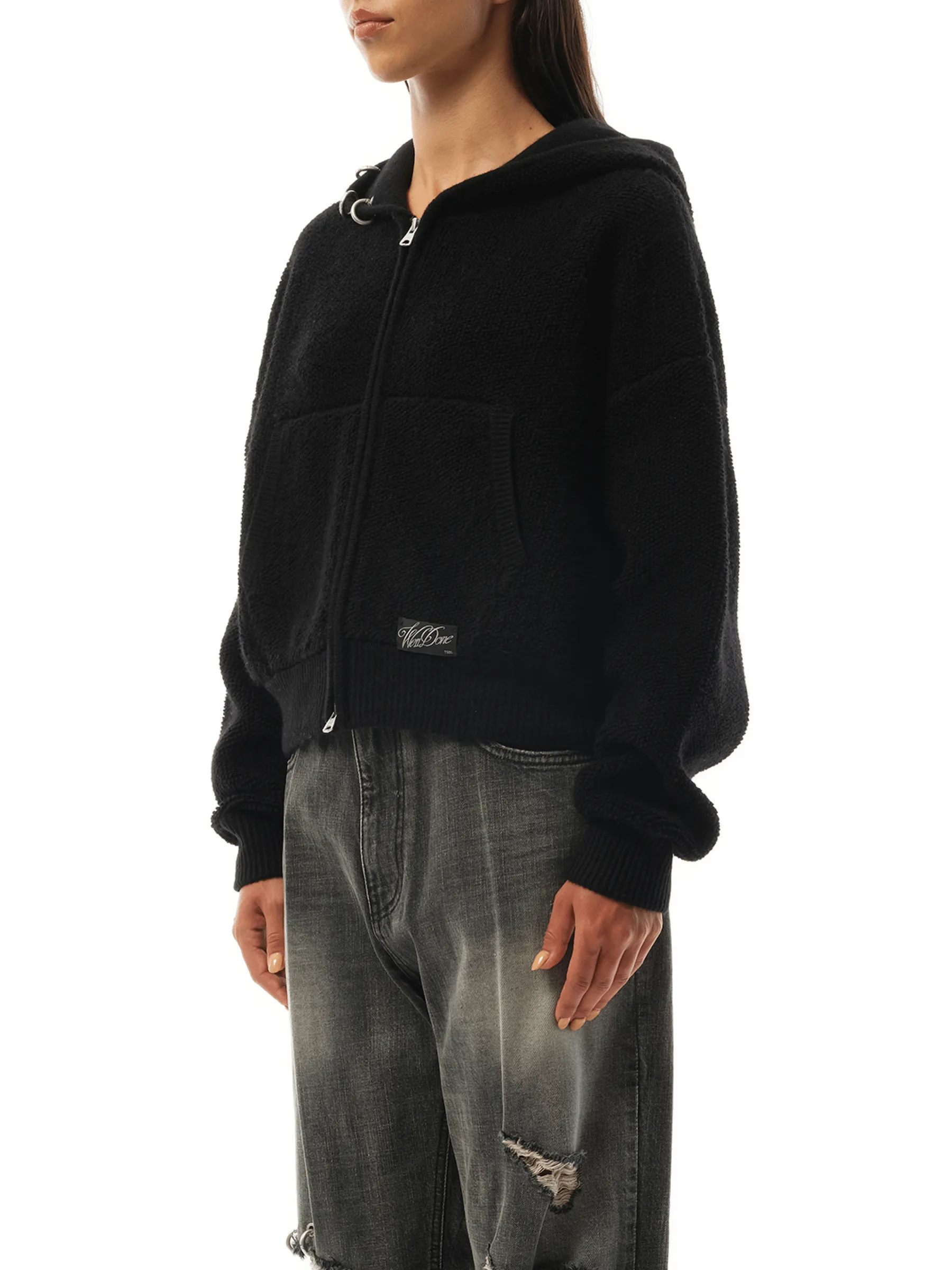 Womens Knit Hoodie in Black