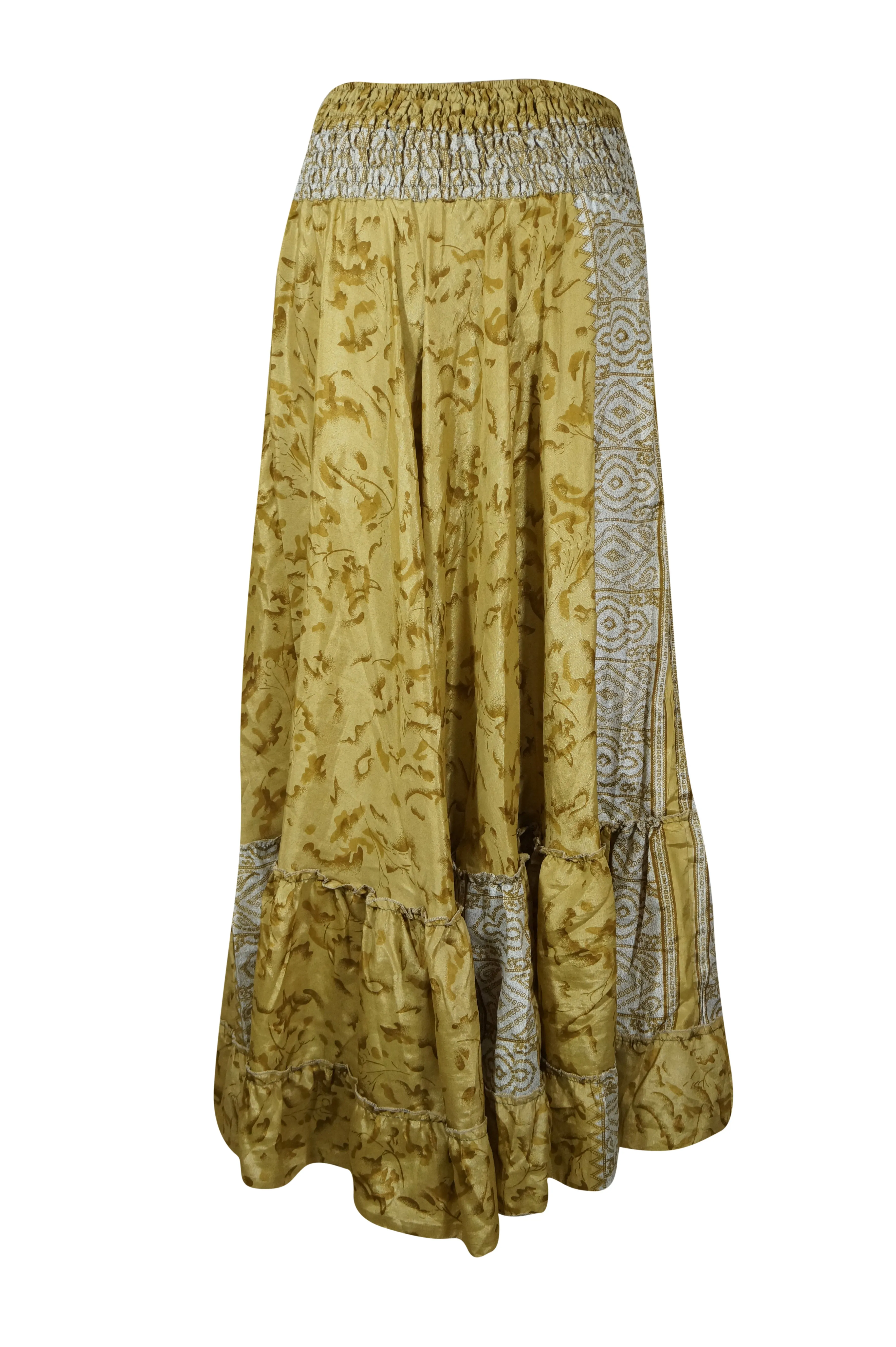 Women's Olive Green Floral Maxi Skirt Patchwork Boho Skirt Dress S/M