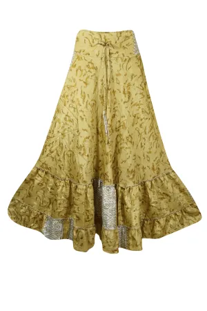 Women's Olive Green Floral Maxi Skirt Patchwork Boho Skirt Dress S/M
