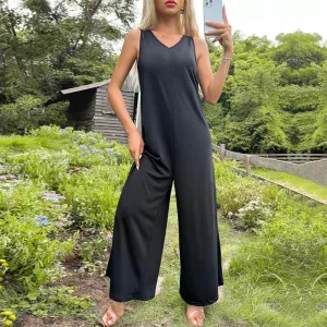 Women's Solid Color Hollow Bell bottom Jumpsuit