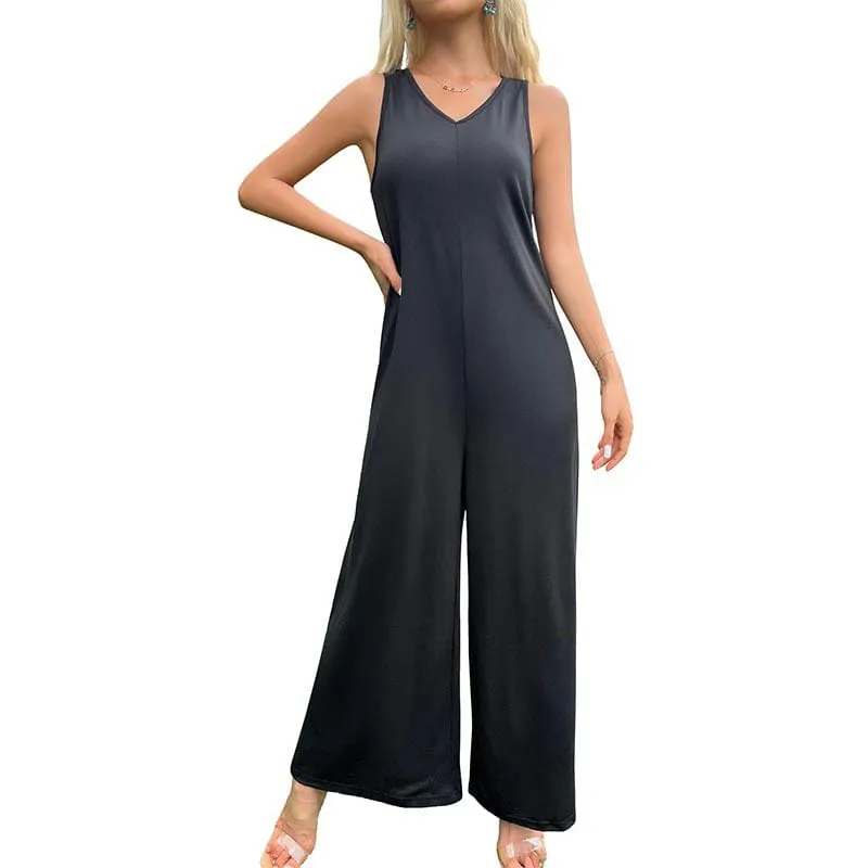 Women's Solid Color Hollow Bell bottom Jumpsuit