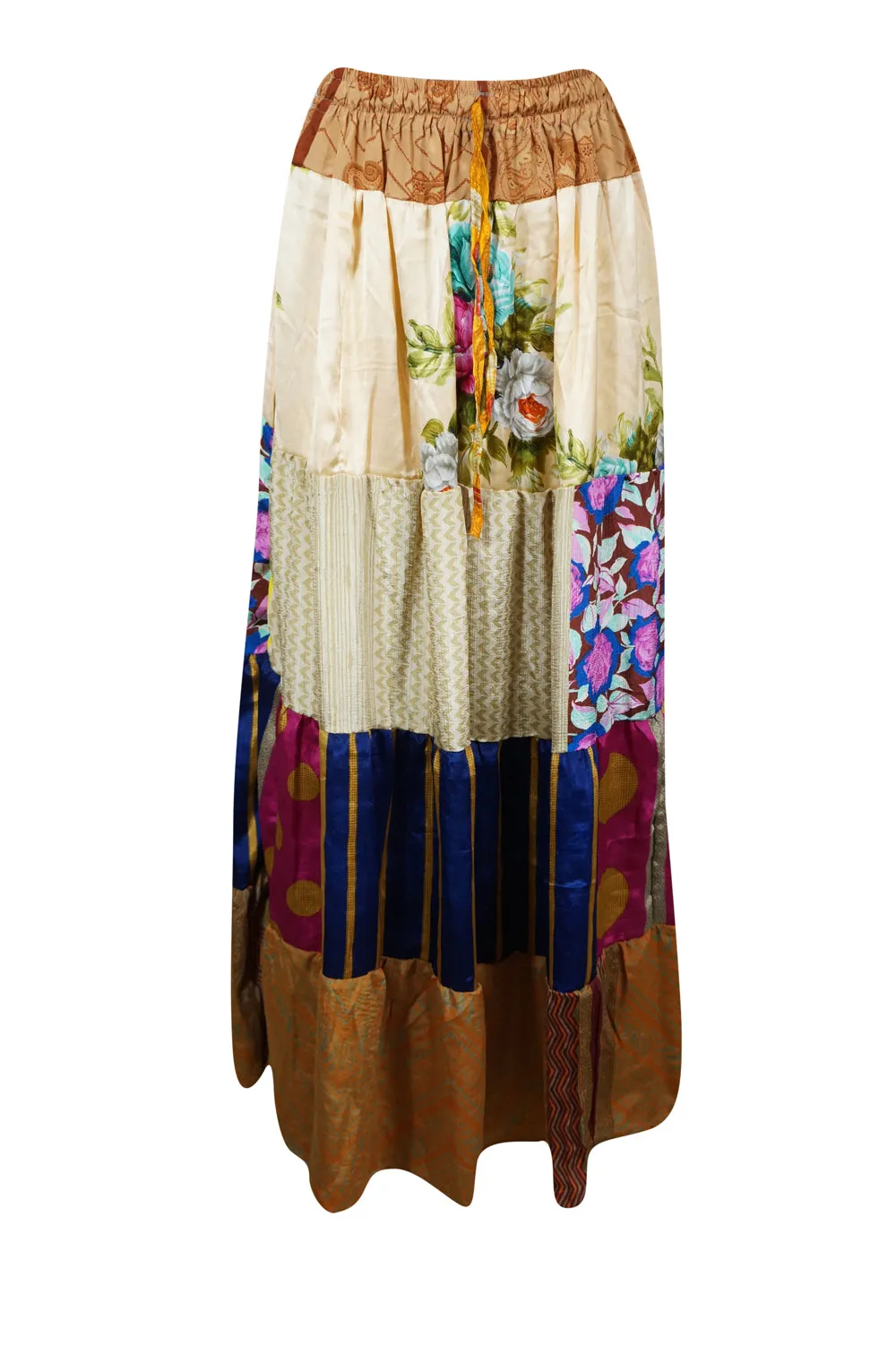 Womens White Floral Beautiful  Maxi Skirt Patchwork Boho Skirts S/M/L