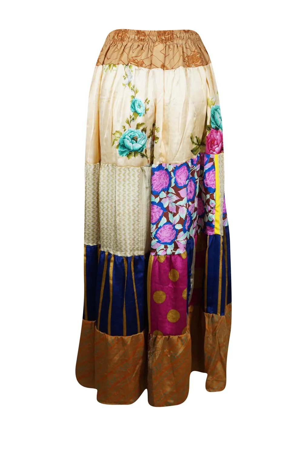 Womens White Floral Beautiful  Maxi Skirt Patchwork Boho Skirts S/M/L